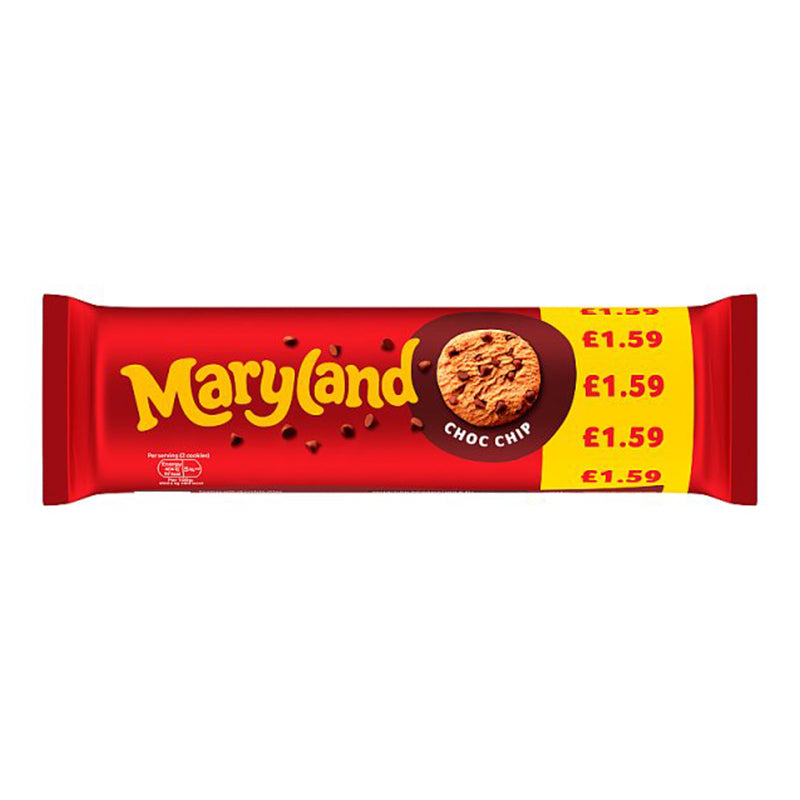 Maryland Cookies Choco Chip Box packaging featuring crispy chocolate chip biscuits