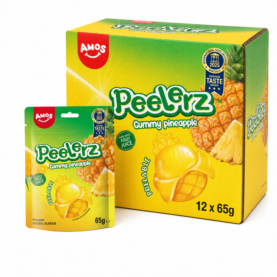 Peelerz Gummy Pineapple 65g Box featuring pineapple-shaped gummy sweets with a vibrant packaging.