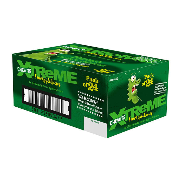 Chewits Xtreme Sour Apple Chews Stick Pack 24 x 34g