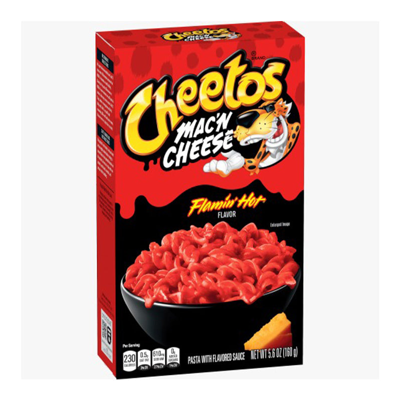 Cheetos Mac N Cheese 170g Flamin Hot Box with creamy corkscrew pasta and bold Flamin Hot flavor.