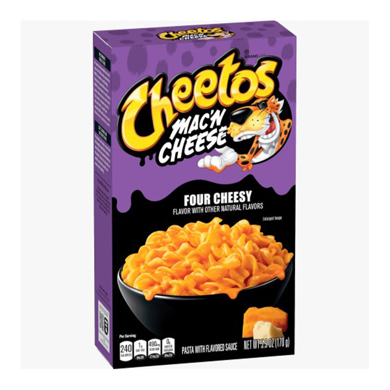 Cheetos Mac N Cheese 170g Four Cheesy Box with rich, creamy cheesy sauce and vibrant packaging.
