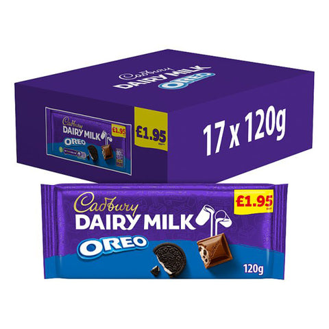 Cadbury Dairy Milk Oreo 120g Box featuring iconic chocolate and Oreo biscuit packaging.