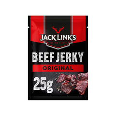 Jack Links Beef Jerky Original 25g package featuring premium beef jerky snacks with bold flavor.