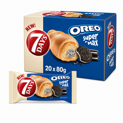 7 Days Croissant Oreo 80g Box packaging featuring Oreo cream-filled croissants.