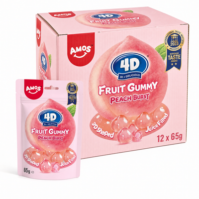 Amos 4D Fruit Gummy 65g Peach Burst Box