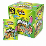 Candy Break Sour Neon Worms Box featuring colorful gummy worm sweets with tangy sour sugar coating.