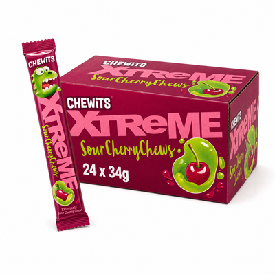 Chewits Xtreme Cherry Chews Stick Pack 34g Box
