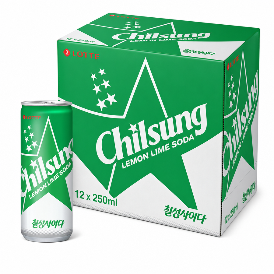 Chilsung Soda Water 250ml Lemon Lime Box - refreshing lemon lime soda in 250ml cans, packed in a box of 12.