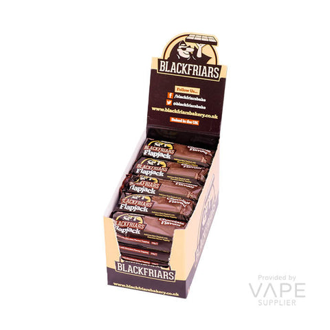 Blackfriars Flapjack Chocolate 25 x 110g Box displayed in a branded counter unit from Blackfriars Bakery.