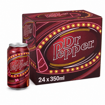 Dr Pepper 350ml (JAPAN) Original Box packaging with a can and box design, showcasing the 24-pack.