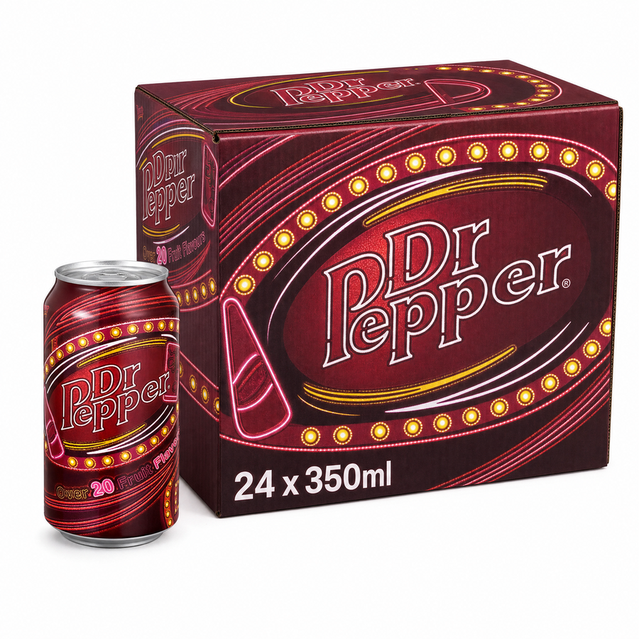 Dr Pepper 350ml (JAPAN) Original Box packaging with a can and box design, showcasing the 24-pack.
