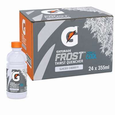 Gatorade 355ml Glacier Cherry Box with a single 355ml bottle of Glacier Cherry flavor.