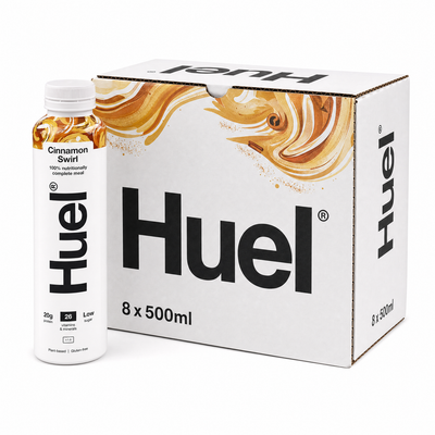 Huel Ready-to-Drink Meal 500ml Cinnamon Swirl Box and bottle, a nutritionally complete meal option.