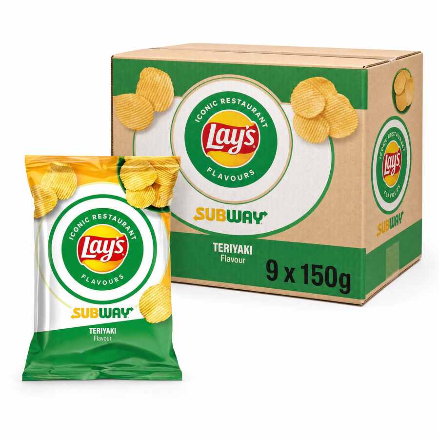 Lays 150g Subway Teriyaki Box with individual bag and box packaging, showcasing the teriyaki flavour.