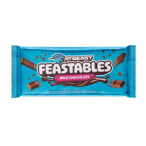 MrBeast Feastables Milk Chocolate 60g bar packaging featuring smooth milk chocolate and vibrant blue design.