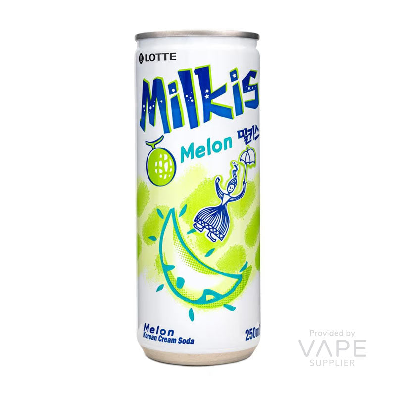 Milkis Cream Soda 250ml Melon Box by Lotte featuring a vibrant melon design and a refreshing drink appearance.