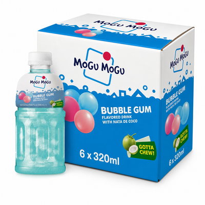Mogu Mogu Bubble Gum 320ml Box with flavored drink and nata de coco pieces.
