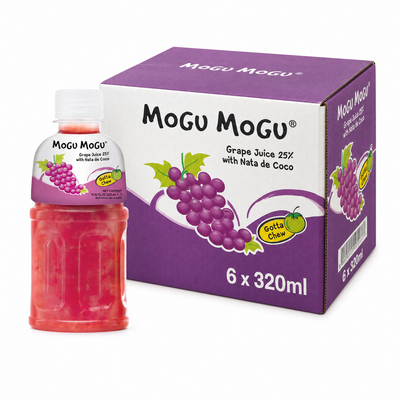 Mogu Mogu Grape 320ml Box featuring grape juice with nata de coco in a multi-pack box.