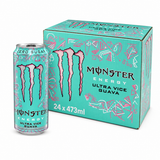 Monster Energy Zero Sugar 473ml Ultra Vice Guava Box with can and packaging, featuring tropical design.