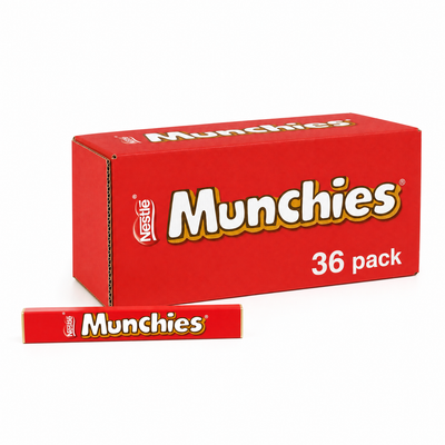 Nestle Munchies Box - 36 pack of bite-sized chocolate sweets with biscuit and caramel filling.