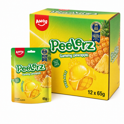 Peelerz Gummy Pineapple 65g Box featuring pineapple-shaped gummy sweets with a vibrant packaging.