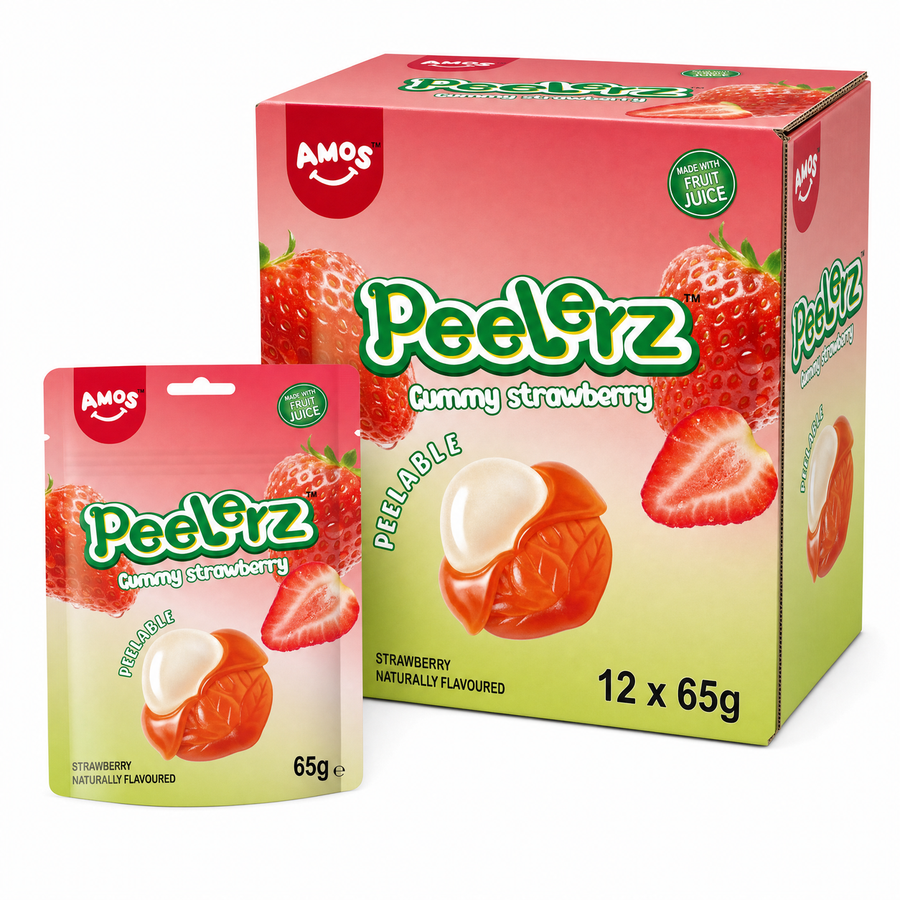 Peelerz Gummy Strawberry  65g Box with peelable gummy strawberry sweets