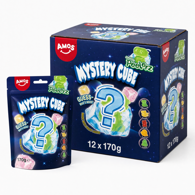 Peelerz Mystery Cube 170g Box featuring a playful gummy sweets cube packaging with mystery flavors.