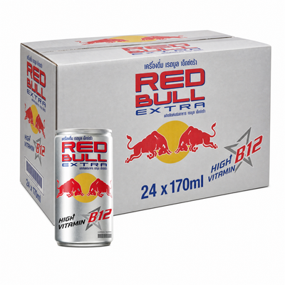 Red Bull (Thai) Extra B12 Classic 170ml Box with 24 cans for energy boost and high Vitamin B12 support.
