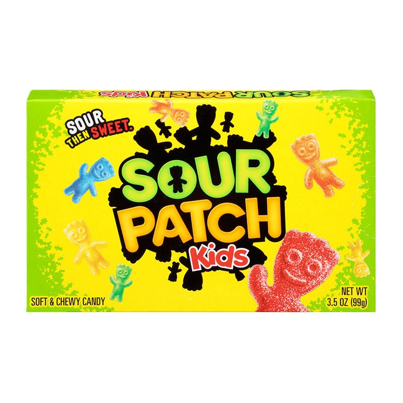 Sour Patch Kids Theatre Box Original with mixed fruit flavors and sour sugar coating, perfect for cinema.