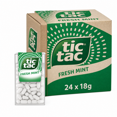 Tic Tac 18g Fresh Mint Box with fresh mint mints, iconic green packaging, and perfect for a refreshing taste.