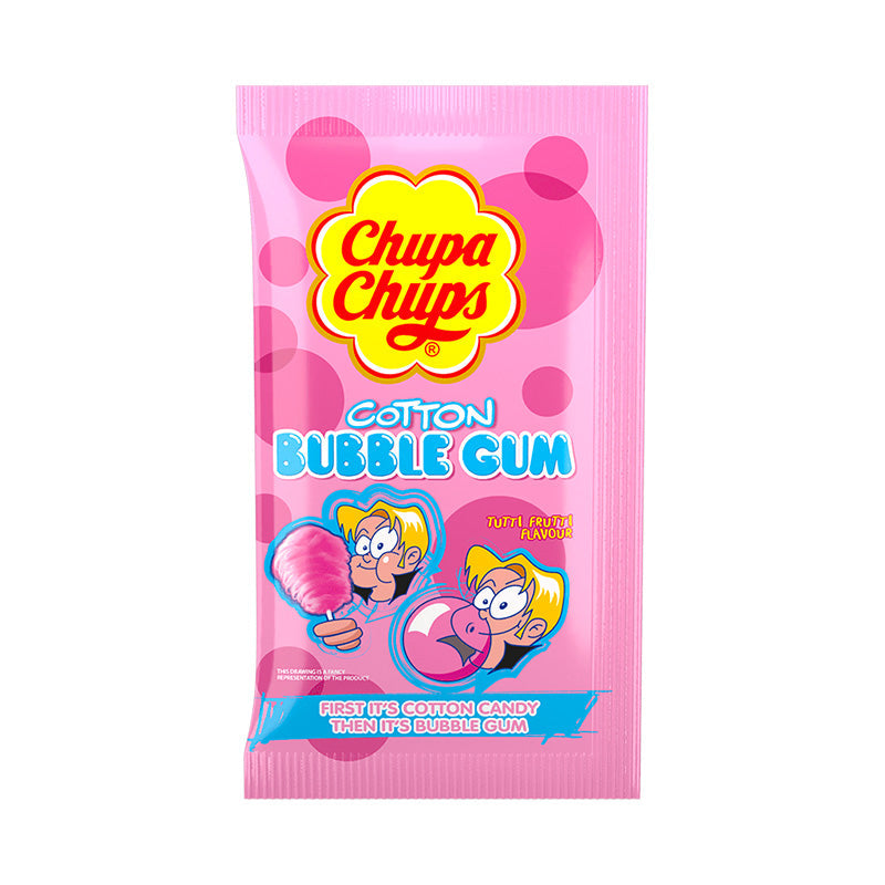 Chupa Chups Big Babol Bubblegum Cotton Candy Tutti Frutti Box packaging showcasing colorful design and fun characters.