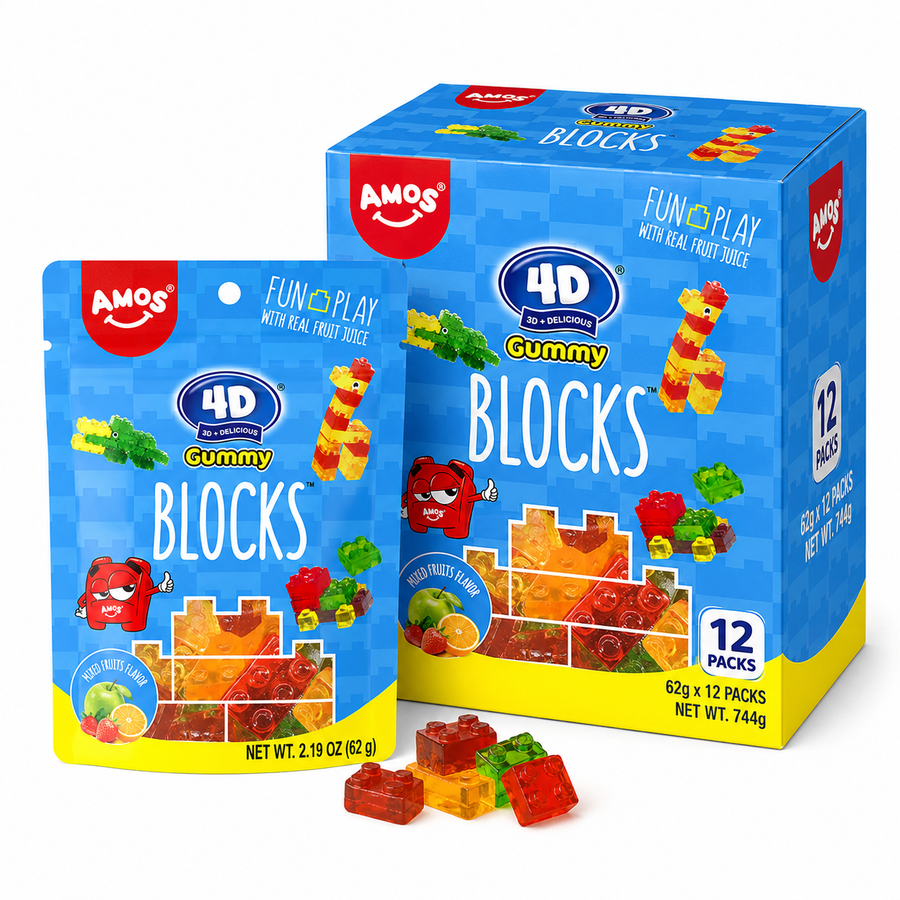 Amos 4D Fruit Gummy 65g Blocks Box