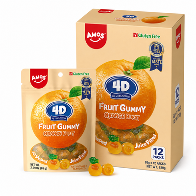 Amos 4D Fruit Gummy 65g Orange Box