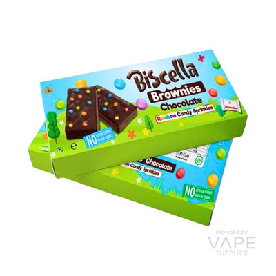 Biscella Brownie Cake 56g Box, chocolate brownie treats with rainbow candy sprinkles, perfect for snacking.