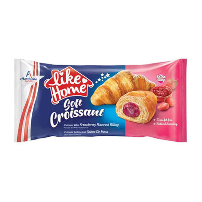 Like Home Croissant Strawberry 40g Halal Box packaged croissant snack with strawberry filling.
