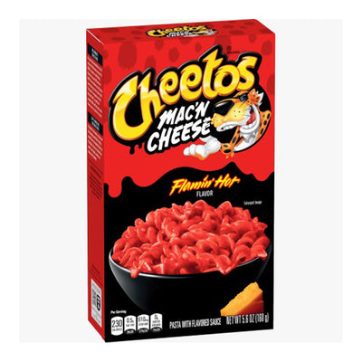 Cheetos Mac N Cheese 170g Flamin Hot Box with creamy corkscrew pasta and bold Flamin Hot flavor.
