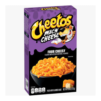 Cheetos Mac N Cheese 170g Four Cheesy Box with rich, creamy cheesy sauce and vibrant packaging.