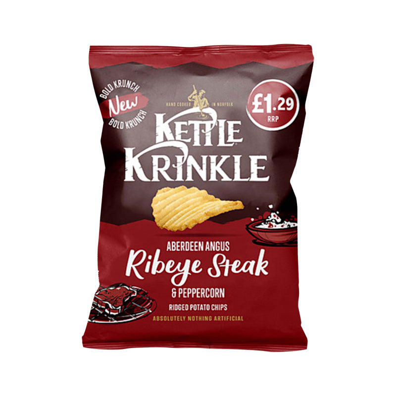 Kettle Chips 80g Aberdeen Angus Ribeye Steak & Peppercorn Ridged Potato Chips Box