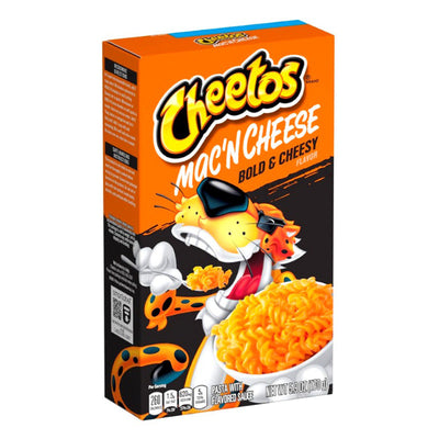 Cheetos Mac N Cheese 170g Bold & Cheesy Box packaging featuring creamy pasta and Cheetos cheese powder.