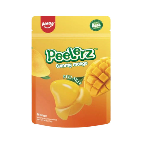 Peelerz Gummy Mango 65g packaging featuring peelable mango-shaped gummy sweets with vibrant yellow colors.