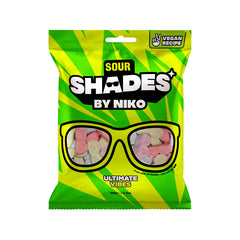 Shades by Niko Sour Ultimate Vibes chewy sweets in vibrant packaging with a sour kick and fruity finish.
