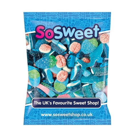 SoSweet Blue Sweet Mix 1kg bag filled with assorted blue-themed fruity candies.